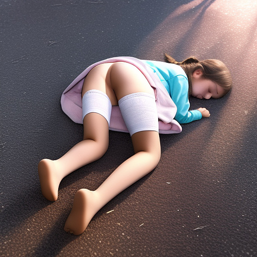 Ultra realistically a 13 year old girl lies unconscious on the ground fell sperm runs out of pussy and butt in custom style