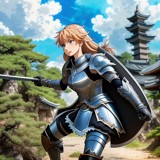 Woman in armor was defeated by her enemy,dead finally. in anime style