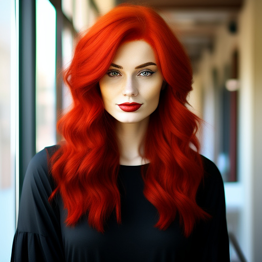 A woman with red hair in custom style