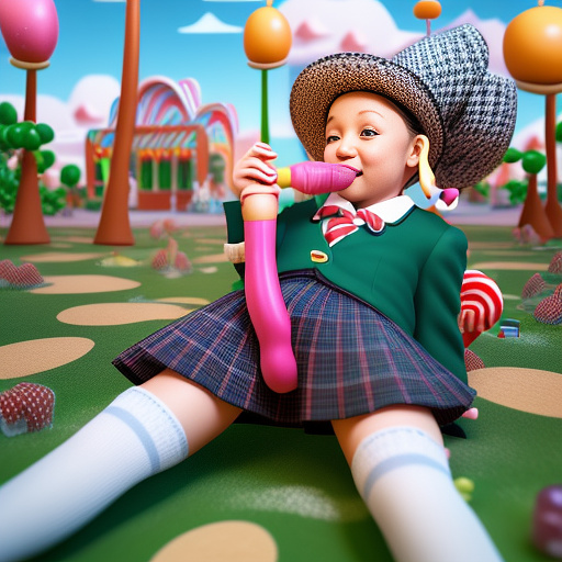 Schoolgirl sucking old man's penis in kids painted style