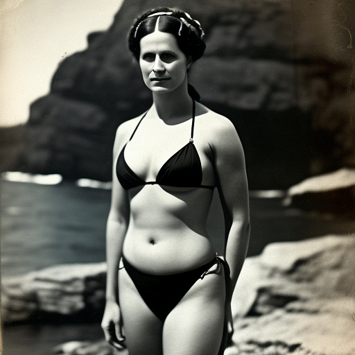 A woman from 1800s wearing a modern bikini  in custom style
