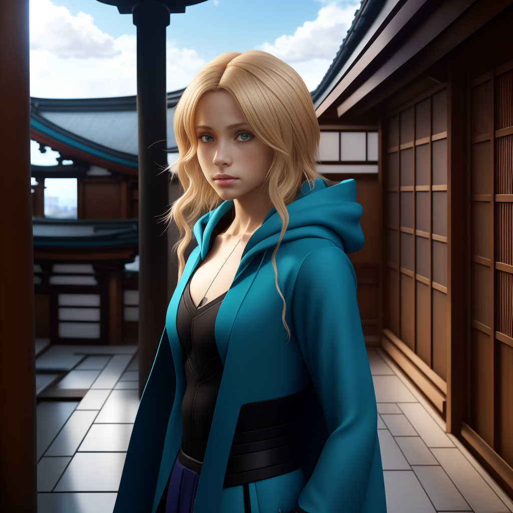 Athletic fit young man blond dren bierce aka impressive lad 14-years-old telekinetic pulse and sensory telepathy powers wearing midnight blue flowing hooded cape, turquoise bodysuit, turquoise briefs over midnight blue tights, midnight blue gloves and midnight blue boots  in anime style