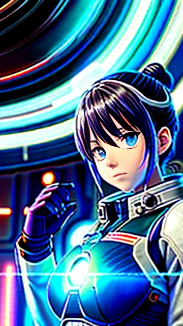 Photorealistic orbital fighter pilot with cybernetic hand.

 in anime style
