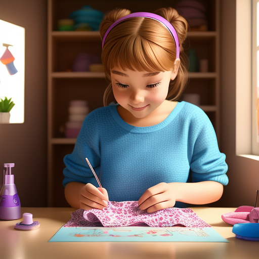 A girl sewing clothes  in disney 3d style