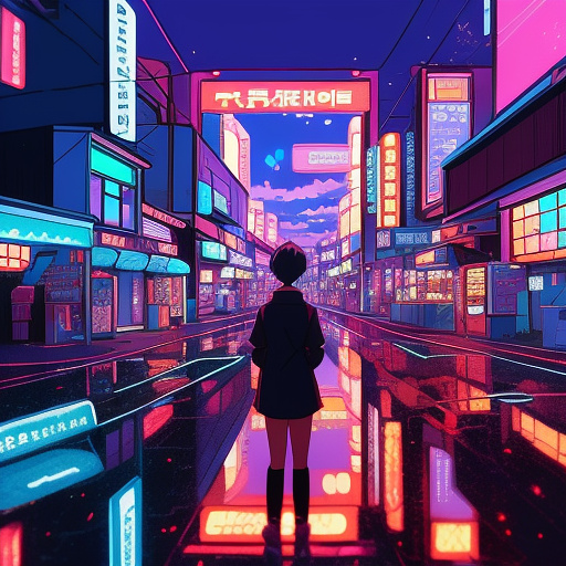 The name: matestreamart in neonlights, synthwave in anime style