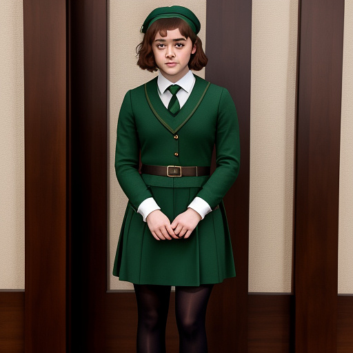 Maisie williams in full harry potter slytherin uniform with green pantyhose and flats in custom style