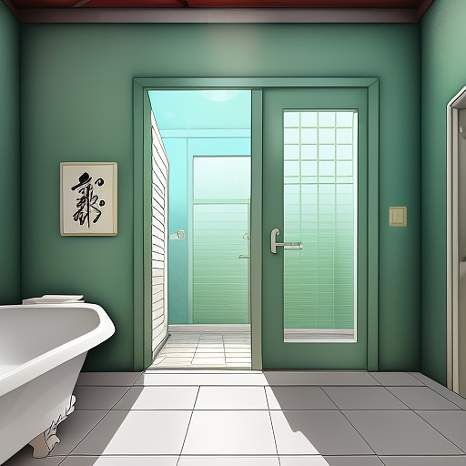 Closed bathroom door in anime style