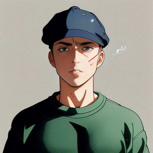 A skinhead smoking a cigarette in anime style