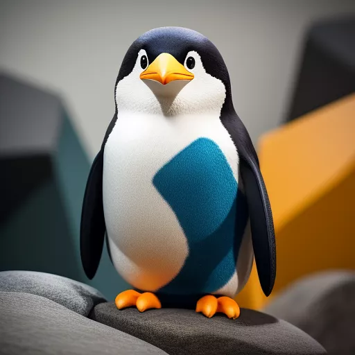 A penguin who is bouldering indoors with coloured boulders in disney painted style