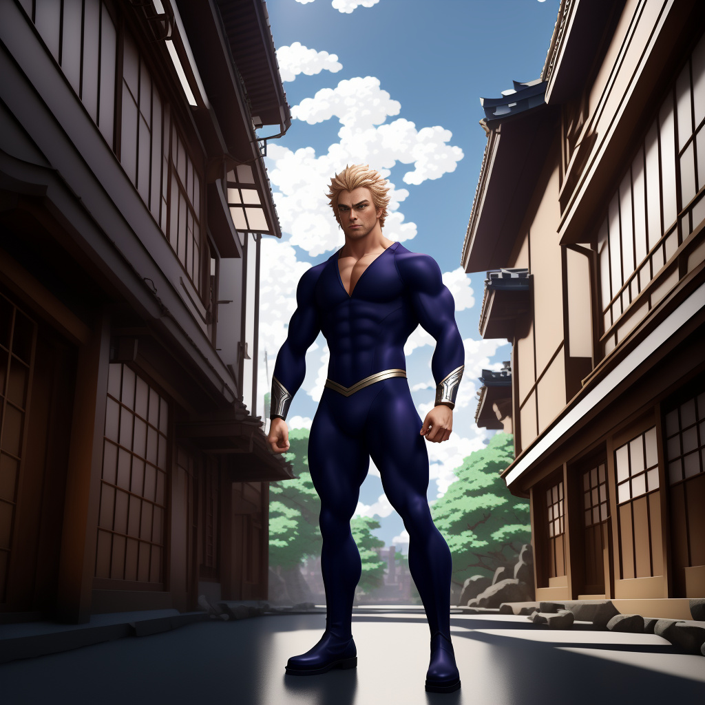Muscular hunk blond vaughn harris aka awesome boy 18-years-old wearing aubergine bodysuit, navy blue briefs over aubergine tights, navy blue chest harness, navy blue cape and navy blue boots telepathic and telekinetic powers, swirling vortex of  telekinetic energy breaking  windows  in buildings,  hyper realistic, cinematic in anime style