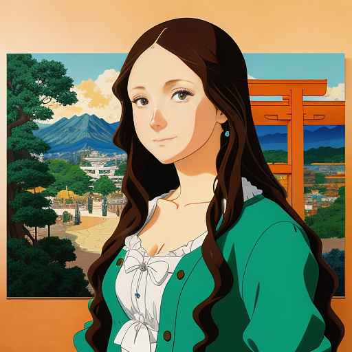 The mona lisa done in the style of pablo picasso. in anime style