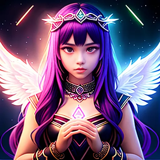 Beautiful young tan fortune teller  in angelcore style