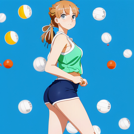 Girl playing volleyball cute eyes in tight shorts  in anime style