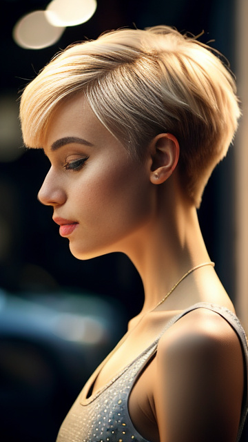 Blonde polish woman with a pixie haircut, ballerina, from side
 in custom style