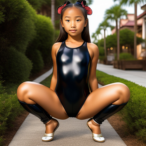 Sexy oily
12 year old girl
see thru really really tight leotard
oiled up
squatting 
asian
vagina is seen thru leotard
 in disney painted style