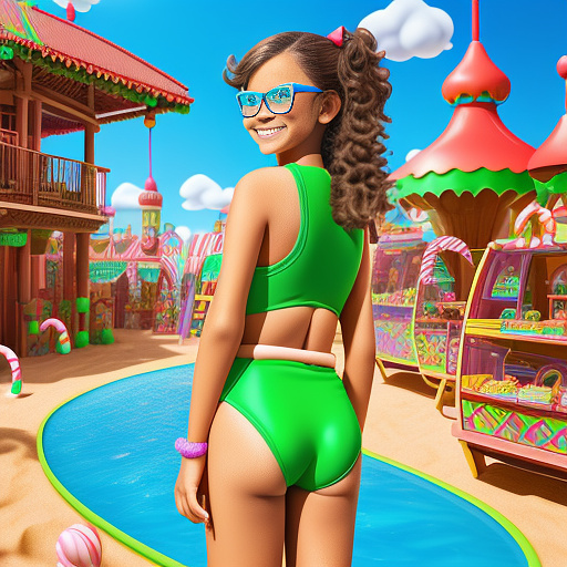 12 year old girl brown hair with glasses swimsuit backside


 in kids painted style