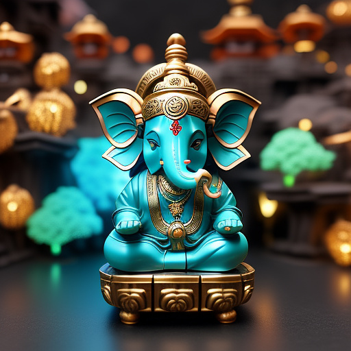 A massive 3d ganesha statue made out of electrical components. the statue is being made my humans that are small in size in anime style