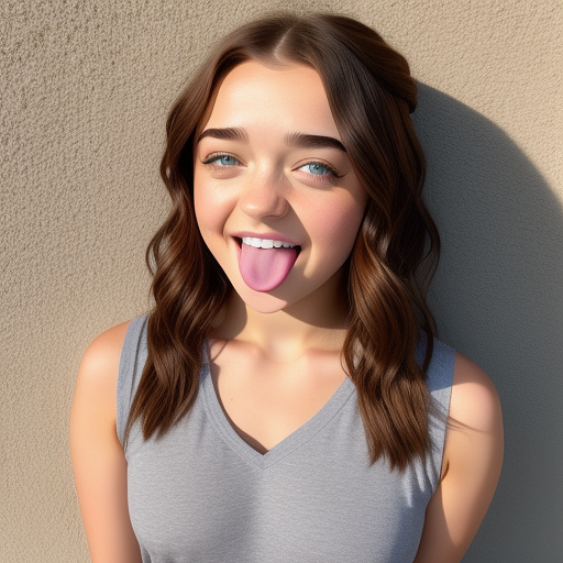 😜 winking face with tongue emoji in 35 pixels, maisie williams long brunette hair. in custom style