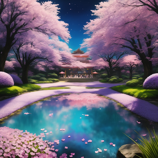 Violet petals scattered in the background with a pair dancing in the middle in anime style