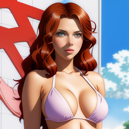 Scarlett johansson with a sexy look in bikini in anime style