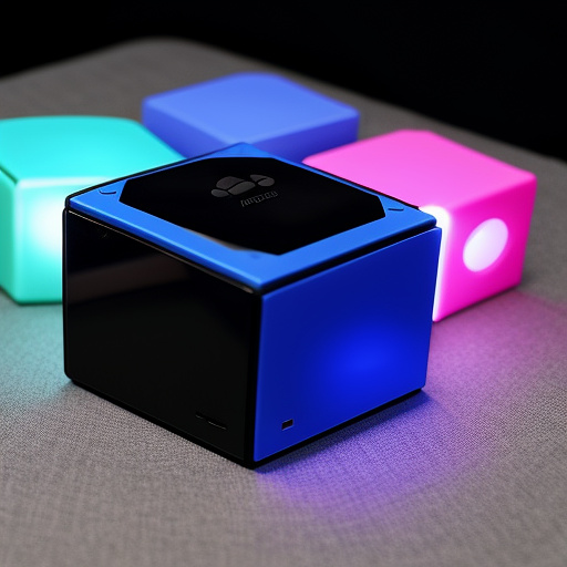 A handheld cube shaped video game console with the word glubo above the screen in custom style