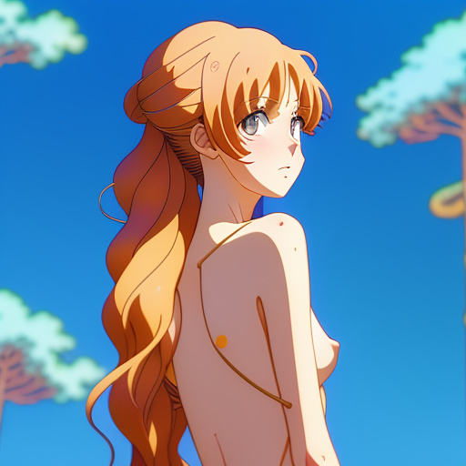 Picture of a tall girl without clothes in front of a beautiful body in anime style