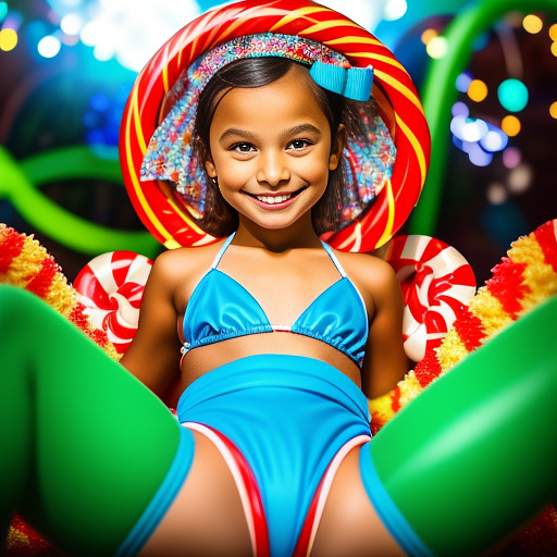 9-year-old wearing bikini spreading legs in kids painted style