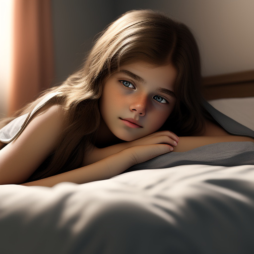 Ultra realistic a cute 14 year old german girl lies in her bed in her underwear and sleeps in custom style