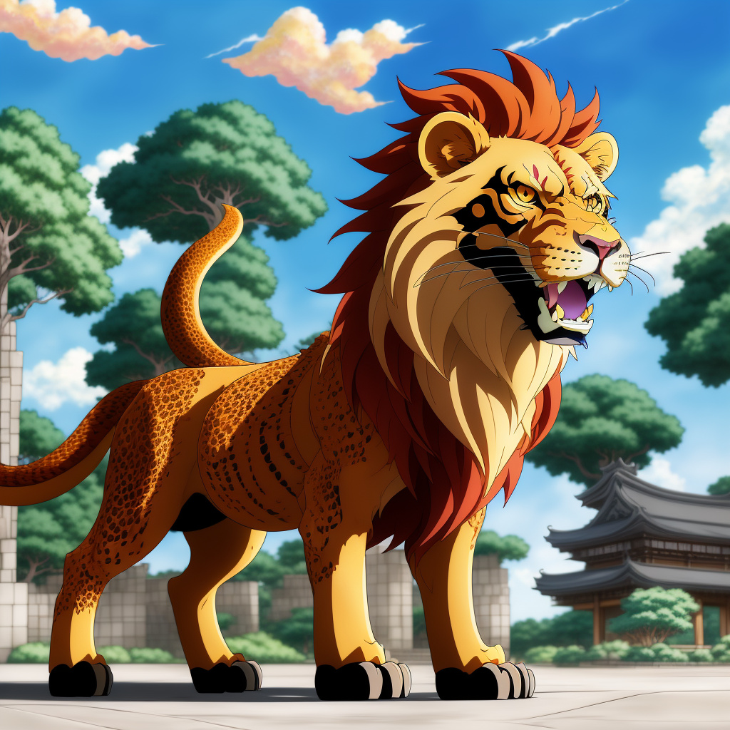 Hybrid lion and cobra in anime style