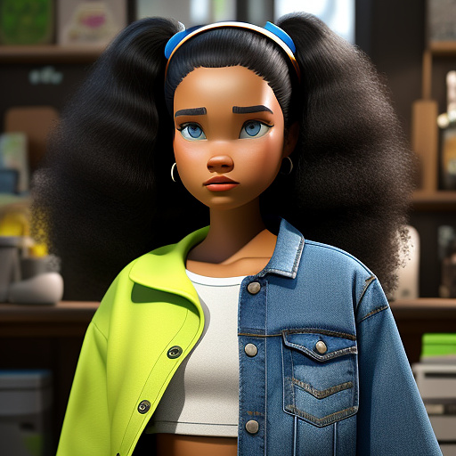 Teenage girl in crop top and jean shorts in disney 3d style