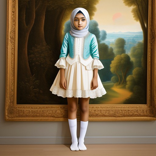  teen hijab girl with thin socks in rococo style