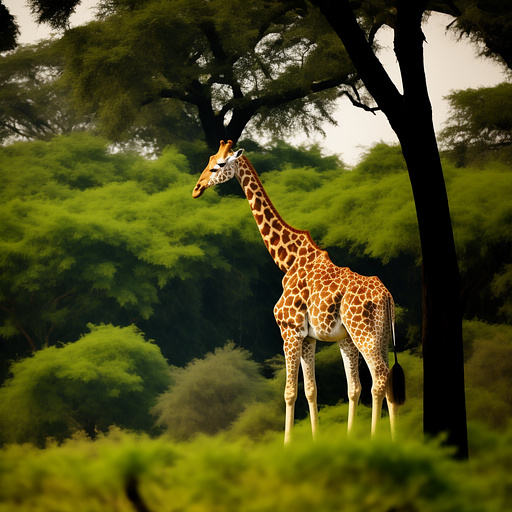 Giraffe grazing on tall trees in custom style