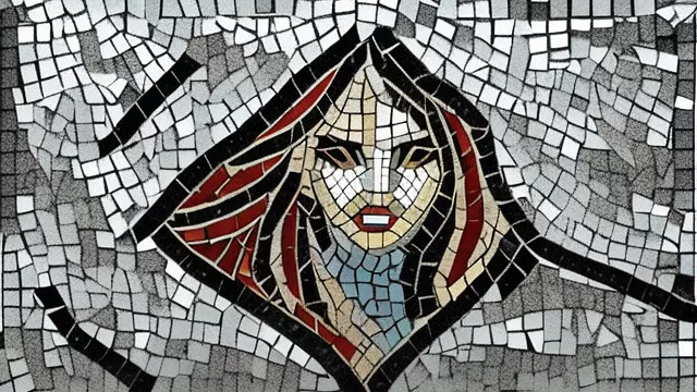 A queen a kind and a dark wizard in mosaic style