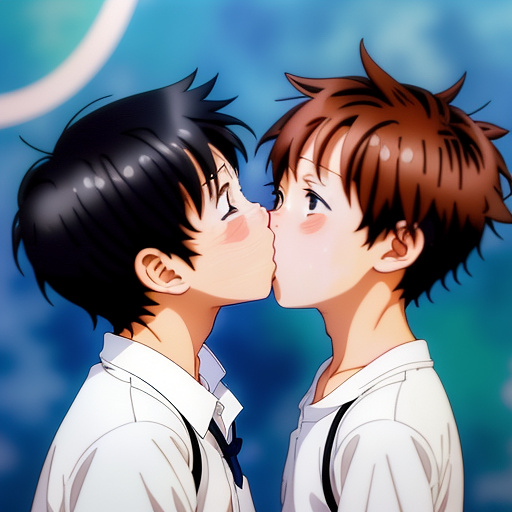 Two 8 year old boys kissing in anime style