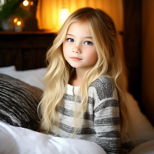 Girl cute blond = bed laing dawn a spell  in custom style