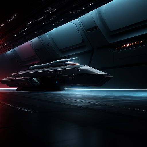 Dark spaceship cargo hold in sci-fi style