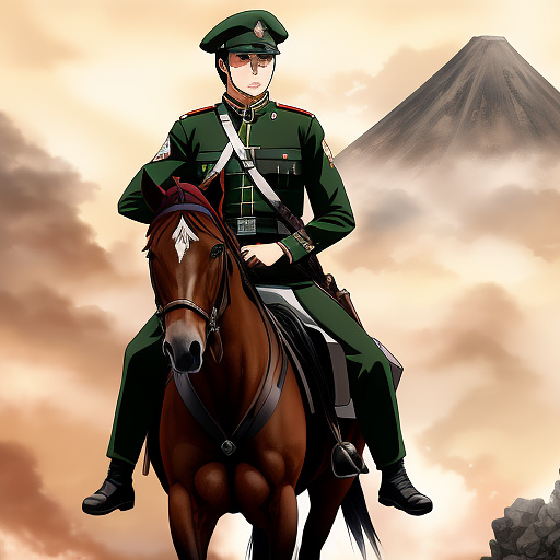 Angry scout regiment solider on a horse from attack on titan anime who has drawn his sword vowing to “cut the bitch” refering to the female titan. in anime style