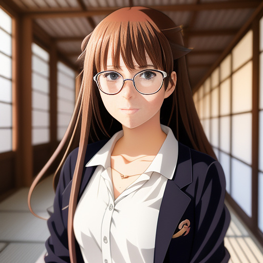 A girl with dark glasses and swort on her head in anime style