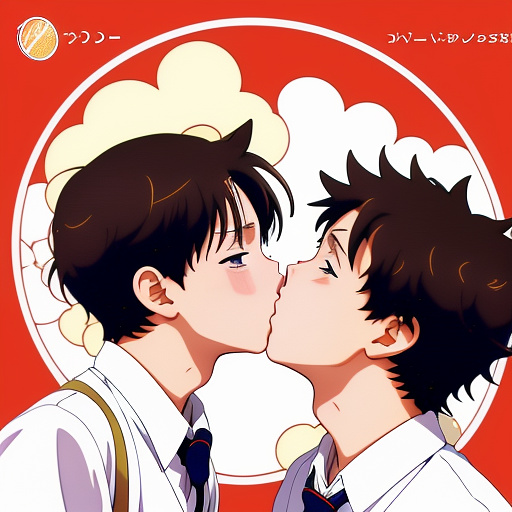 Two boys kissing each other  in anime style