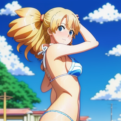 Cute blonde 13 year old in bikini in anime style