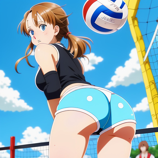 Girl playing volleyball cute eyes in tight shorts bigger tits in anime style