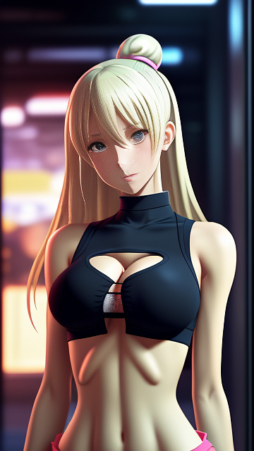 Hot e-girl, front facing, very large chest, very big breasts, tight shirt with a boob window, mini skirt, facing forward, thin face, skinny, ripped clothes, cleavage, looking forward, seductive face in anime style