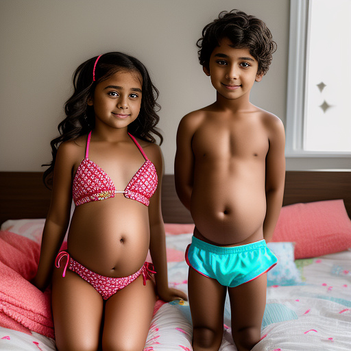 Brother making her little sister of 12-years-old pregnant of 40 weeks at bed wearing bikini "except his brother" in custom style