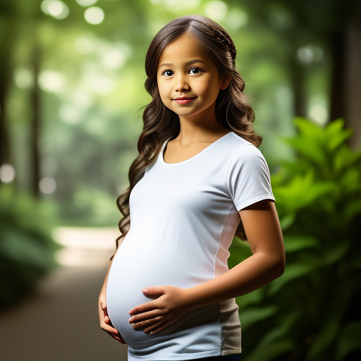 Realistic, 5 year old, pregnant, white in realistic style