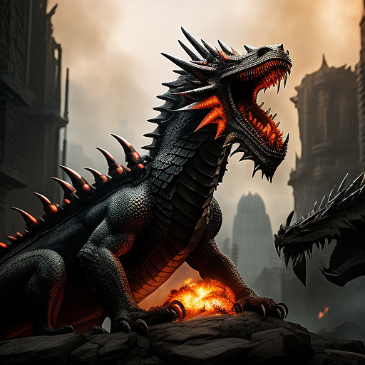 Dragon eating burning people in sci-fi style