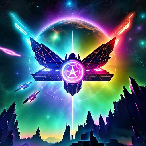 A cheerful transformer flies through space against the backdrop of planets. in angelcore style