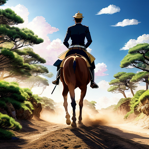 A man riding a horse in a severe battle of king  in anime style