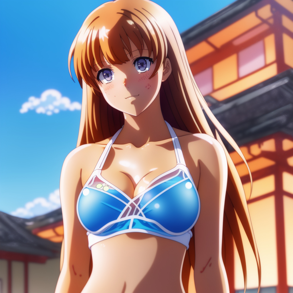 Hot girl, pre teen, glass bikini (see through), breasts in anime style