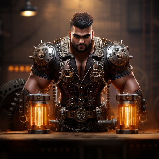 Muscle bara stud in steampunk style