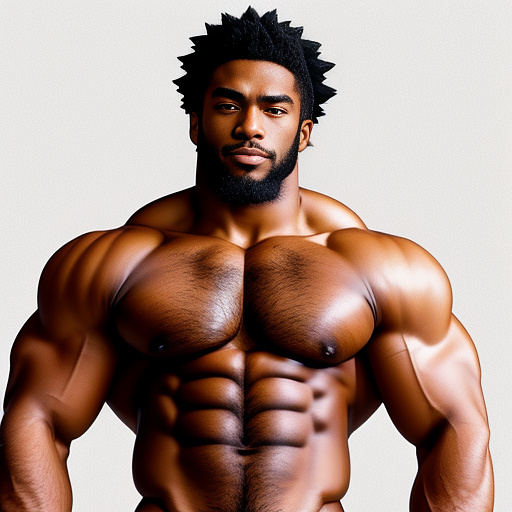 Black bodybuilder beard huge pecs hairy chest shirtless

 in anime style